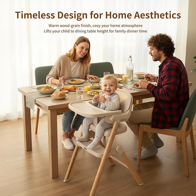 High Chair, Foldable High Chairs for Babies and Toddlers Ultra Safe for Infant or Adults Up to 150 Lbs, Easy Clean, Removable Tray/Adjustable Footrest for Baby Feeding HighChair, Cream