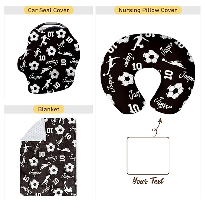 Rucekia Baby Nursing Pillow Cover - Personalized Name Soccer Theme Breastfeeding U-Shaped for Bottle Feeding, Ultra Soft Comfortable Breastfeeding Pillow Cover for Infants Baby Boys and Girls