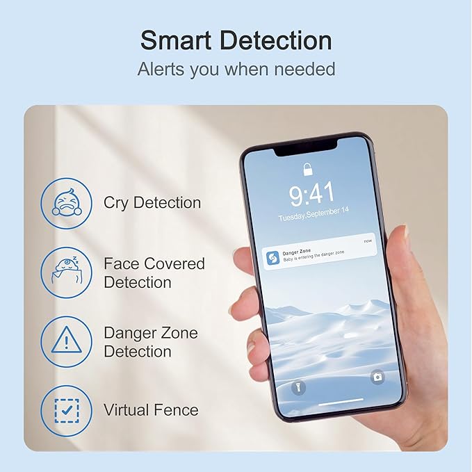 Simsky Split Screen Video Baby Monitor with Cameras, Dual 4MP Cameras with 6X Zoom, 7" UHD Touch Screen Portable Audio Baby Monitor 32GB Local Storage