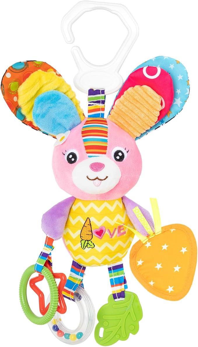 Baby Stroller Toy and Car Seat Toy for Infant with Teether Hanging Rattle Toys Clip on Stroller Toy Soft Plush Baby Toys for Boys and Girls 3-12 Months