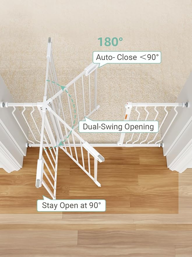 Mom's Choice GROWNSY Baby Gate, 57"-62" Auto-Close Dog Gate for Stairs & Doorways, Pressure-Mounted Easy Install Baby Gate - No Drill, Walk Through, Safe & Durable