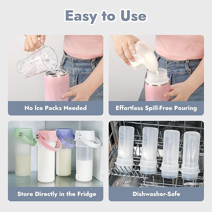 HEYTRIP Portable Breastmilk Cooler - 20oz Stainless Steel Milk Chiller Bottle for Travel & Work | Reusable Breastmilk Storage Container, 36+ Hour Cooling, TSA Approved | Violet Aurora