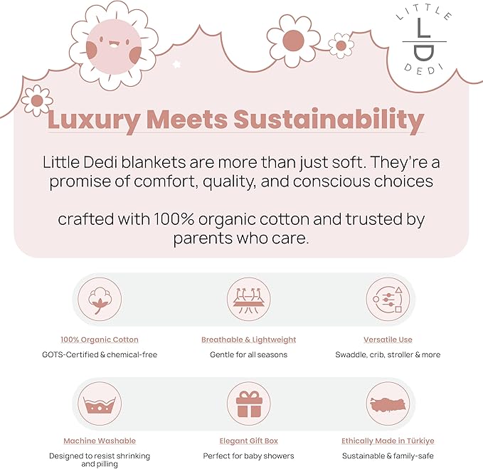 Little Dedi 100% Organic Cotton Baby Knitted Blanket with Gift Box - Soft Toddler, Crib, Stroller Blanket - Neutral Swaddle and Receiving Blanket for Newborns, 30"x40", Pink