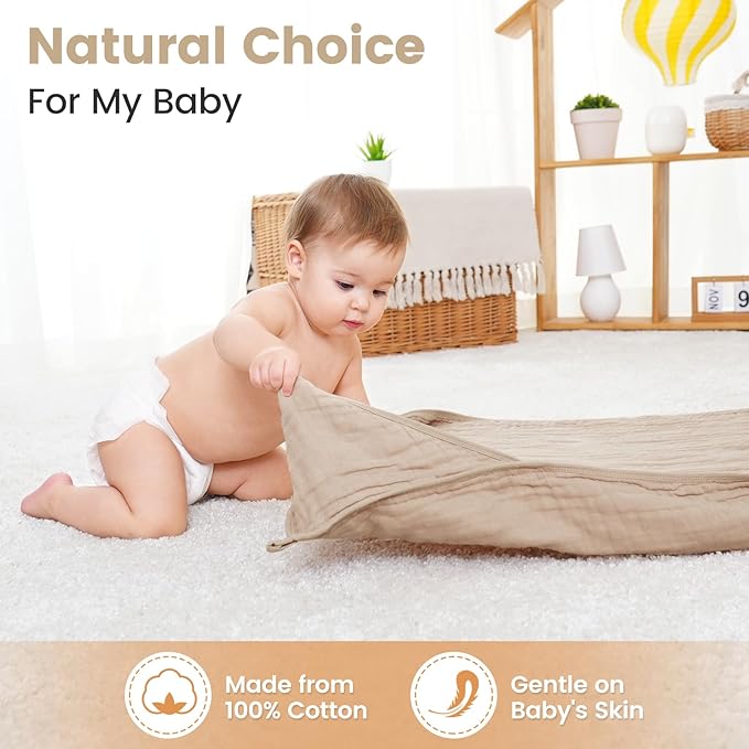 Fmebaby 2 Pack Muslin Hooded Baby Bath Towels and 2 Pack WashCloth Set, 36x36 Inch Soft Cotton Bath Towel Baby Wipes Absorbent Bath Face Towels Burp Cloths Face Towels for Girl Boy(Coffee and Apricot)