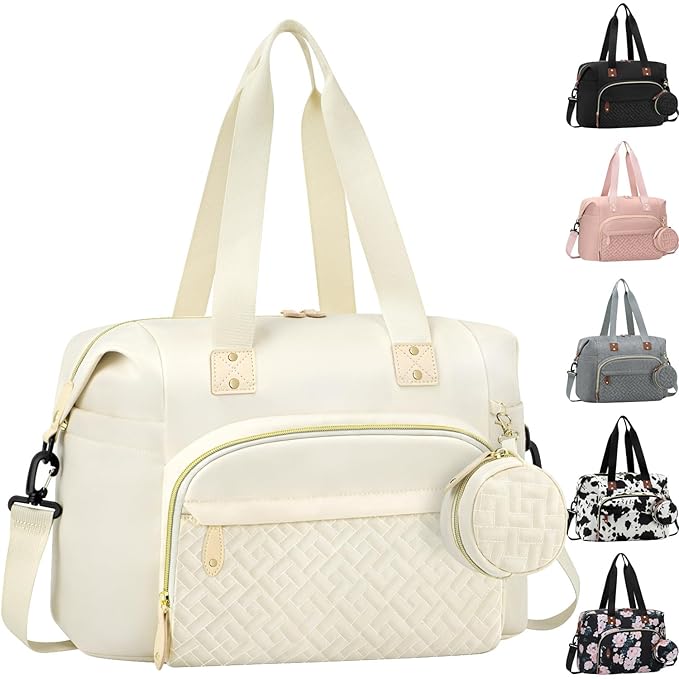 Diaper Bag Tote with Pacifier Case, Baby Bag for Women with Shoulder Straps, Travel Diaper Tote for for Mom and Dad Beige