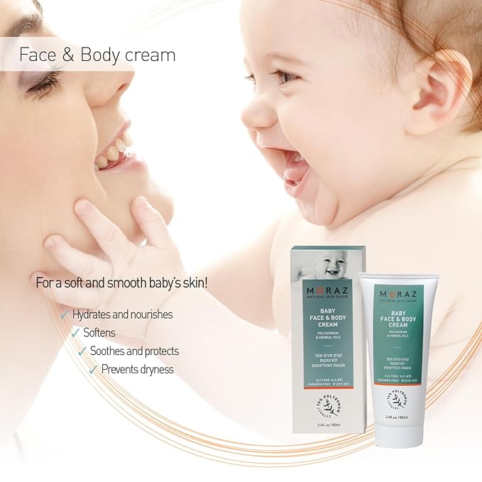 Moraz Natural Polygonum Herbal Extract, Jojoba and Sea Buckthorn Oils Face & Body Cream for Baby, Soothes and Protects Babies' Skin