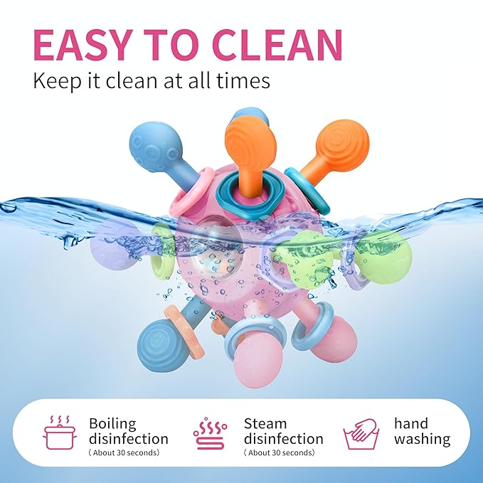 Baby Montessori Teething Toys for 0-6 6-12 Months Infant Teethers Sensory Toys for Babies 0 3 6 9 12 18 Months Newborn Learning Developmental Chew Rattle Toys Shower Gifts for 1 2 Year Old Girls Boys