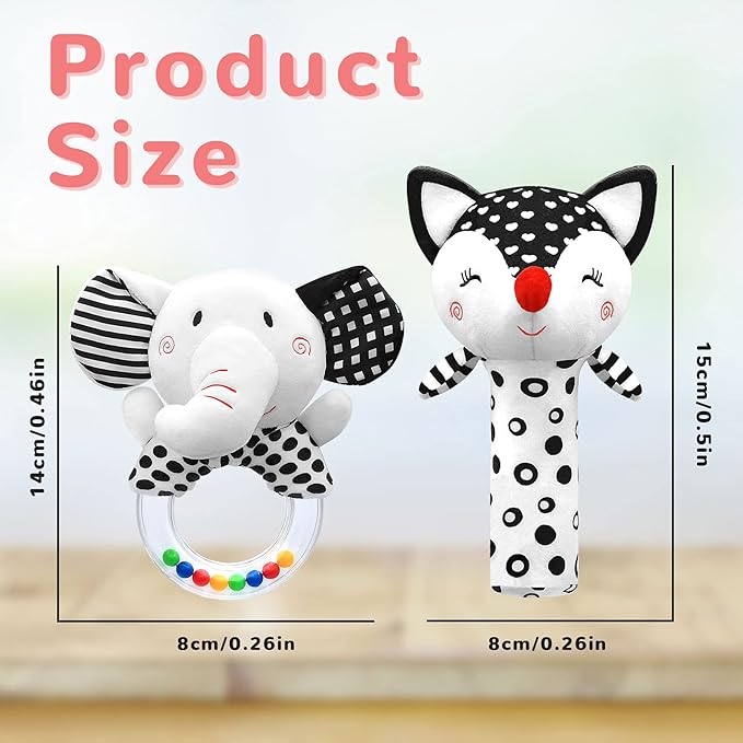 Baby Rattles 0-6 Months Newborn Toys Infant Toys 0-6 Months Rattles for Babies 0-6 Months Baby Toys 0-6 Months, Black and White High Contrast Baby Toys for Newborn 0 3 6 9 12 Months Girls Boys