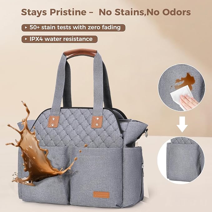 Lekebaby Diaper Bag Tote for Baby - 17 Pockets Large Travel Diaper Tote with Portable Changing Pad, Mom Crossbody Hospital Bag for Labor Delivery, Waterproof, Baby Essentials for Newborn Gifts, Grey