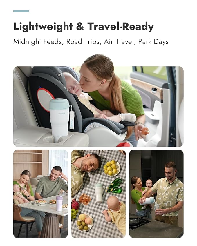 Papablic Portable Bottle Warmer for Home & Travel — 85W Fast Heating, Built-in Sterilizer, 4 Temp Settings, 6 Feeds per Charge, 3-Inch Wide Mouth, Fits Car Cup Holder