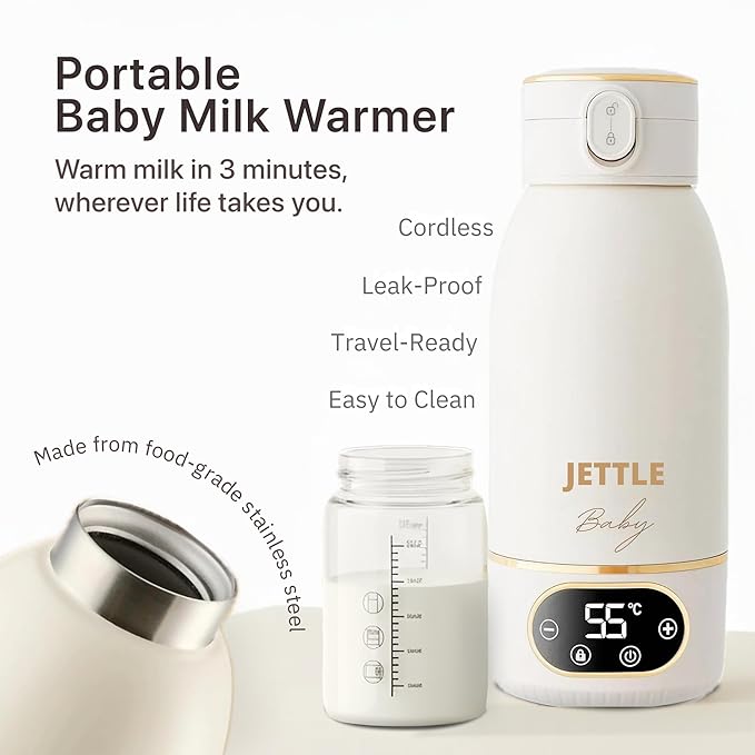 Portable Baby Milk Warmer - Cordless, Rechargeable Bottle Warmer for Breast Milk, Formula & Water, Baby-Safe Temperature Control, Travel-Ready, 500ml