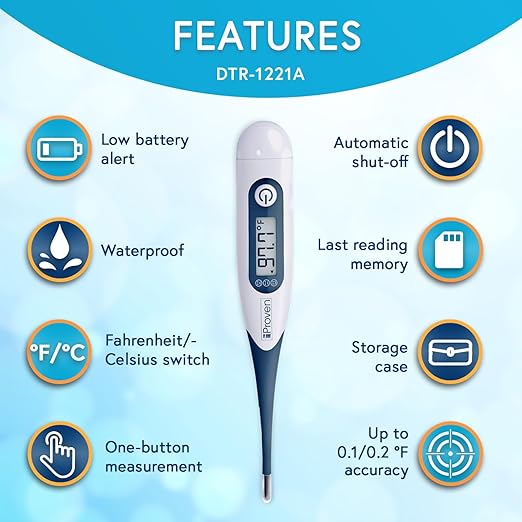 iProven Oral Thermometer, Measures in 10 seconds with flexible tip and fever alarm, Digital Medical Thermometer for adults, kids and toddlers - DTR-1221A