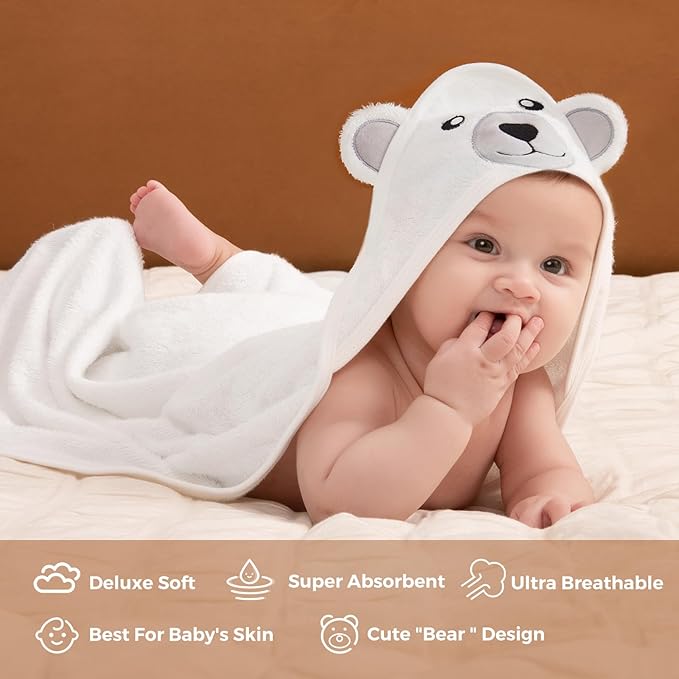 Momcozy Baby Bath Towel Set, Baby Towel with Hood and Baby Washcloth|Baby Bath Glove, Extremely Soft, Breathable, Suitable for Girls and Boys