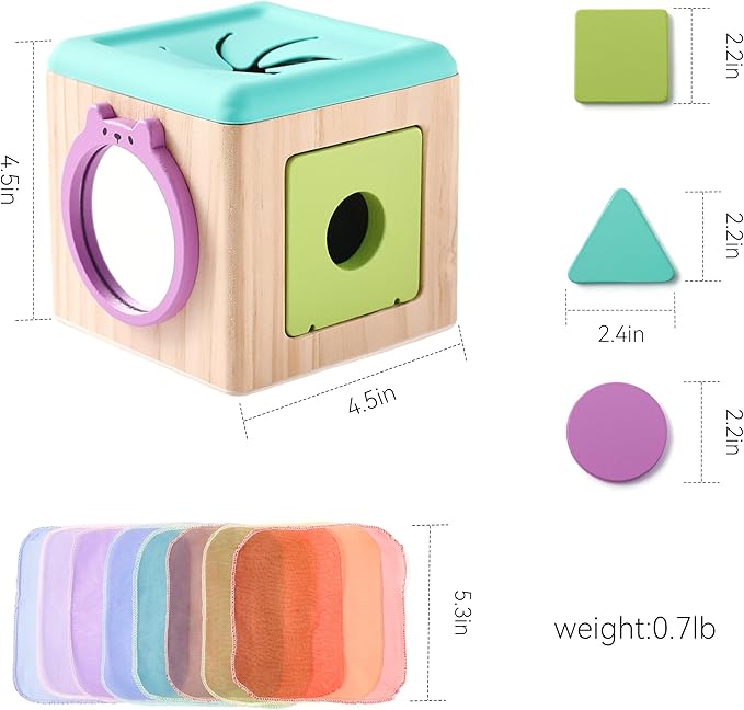 Youuys Wooden Baby Tissue Box Toy - Montessori Tissue Box Toy for Babies 12 Months with 3 Shape Blocks & 8 Silk Paper, Baby Boy Girl Gifts for Babies 12 18 Months Old Birthday Children Day