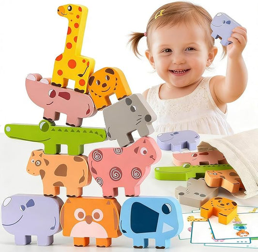 Montessori Toys for 2 3 4 Year Old Boys & Girls, Wooden Animal Stacking Blocks for Toddlers 1-3 – Building Blocks Game Stacking & Sorting Toys Ages 2-4 Toddler Birthday Gifts