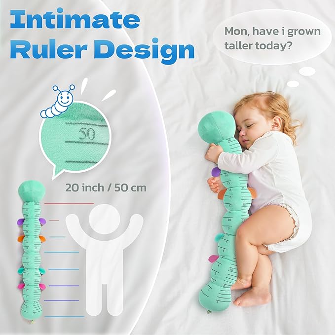HEMRLY Baby Gifts Toys, Sensory Toy 0-6 Months, Musical Stuffed Caterpillar Plush with Soft Teether, Rattle for Tummy Time, Infant Car Seat Toy for 0-3-6-12 Month Boys Girls Gifts - Spotted Blue