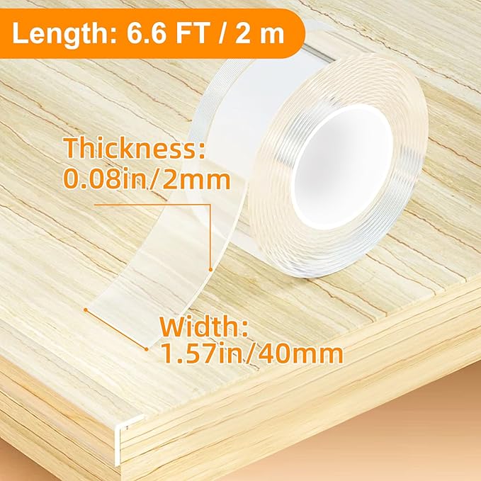 1.57 in x 6.6 FT,Clear Edge Protector Strip Sharp Edge Wrap Cover Tape,Self Adhesive Protective Bumper Guards for Cabinet Door Desk Glass Table Bed Furniture, Kitchen Countertop, Waterproof