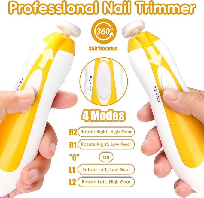 Baby Nail Trimmer Electric, 6 in 1 Baby Nail File Clippers Infant Grooming Kit Manicure Set for Toddler or Adults, Yellow