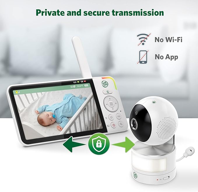 LeapFrog LF915HD Baby Monitor, 5” 720p Screen, 360° Pan & Tilt with 8X Zoom Camera, Color Night Vision, Night Light, Two-Way Intercom, Secure Transmission No WiFi