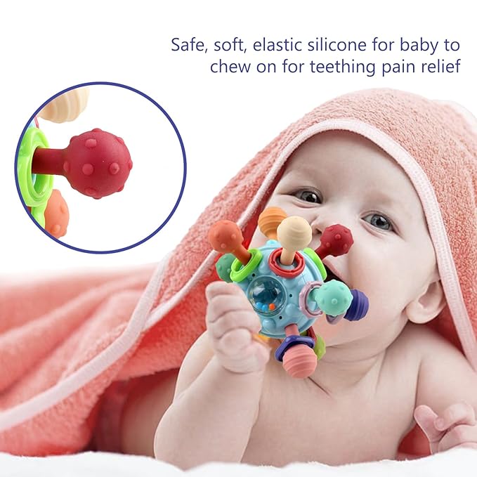 Baby Sensory Montessori Toy - Infant Teething Relief - Teethers for Newborn - Developmental Rattles Chew Toys Gifts for 0 3 6 9 12 18 Months Girl Boy -Toddler Travel Easter Toy for 1 2 One Year Old