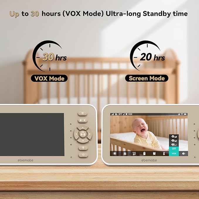 ebemate Video Baby Monitor Camera with 5" LCD Screen Video & Audio No Glow Night Vision,2-Way Talk Audio Cam Baby Monitoring 1500FT Range EBE50P