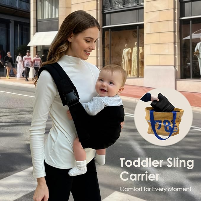 Baby Sling Carrier for Toddler, Adjustable Baby Carrier Newborn to Toddler for 7-30 lbs, Lightweight Infant Half Wrapped Sling with Secure Buckle, Black