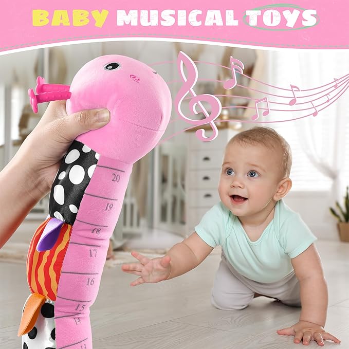 AWOTOY Baby Toys 6-12 Months Music Caterpillar,Stuffed Animals Infant Toys 0-3-6 Months,Baby Sensory Toys Tummy Time with Crinkle Rattle Teething Toys for Newborn Boys Girls Gifts Birthday|Rose Pink
