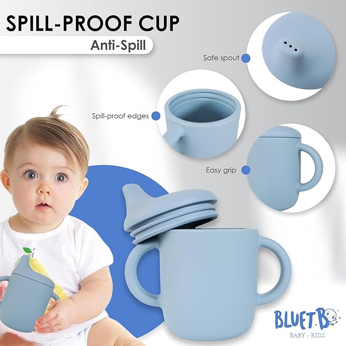 Bluet B Baby Feeding Set – 4 PCS Silicone Tableware with Suction Plate, Bowl, Cup & Spoon - Extra-Thick Premium Silicone, BPA-Free, Food Grade, Microwave & Dishwasher Safe