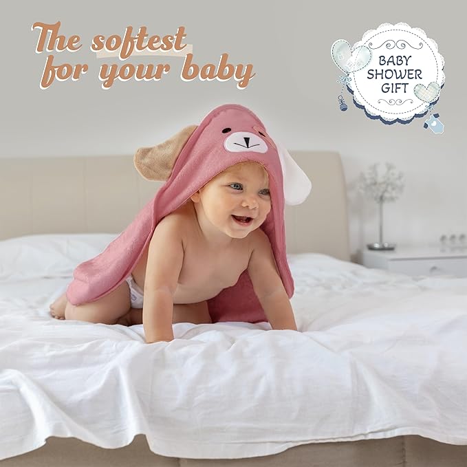 Baby Hooded Towel, Soft & Absorbent Viscose Derived from Bamboo, Extra Large 35 x 35 Inches, Bath Towel for Newborns, Infants & Toddlers, Mauve Rose