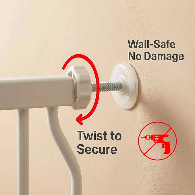 Vothco Extra Wide Baby & Dog Gate 62-67 Inch, Pressure Mounted No Drilling, Adjustable Indoor Safety Gate for Stairs & Wide Doorways - Metal Design for Kids and Pets, White