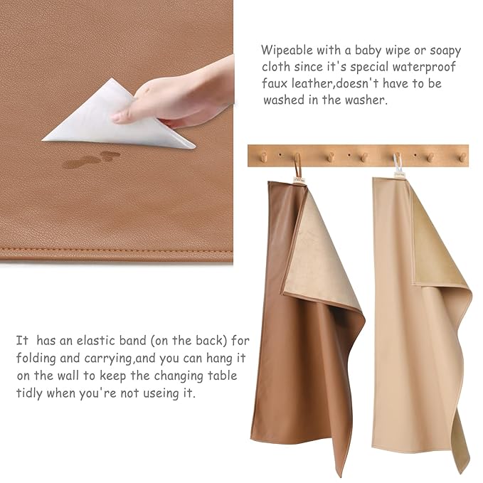 Owlowla Baby Diaper Changing Pad Portable Changing Mat Travel Changing Pad Liner for Baby and Small Toddler(Beige&Brown)