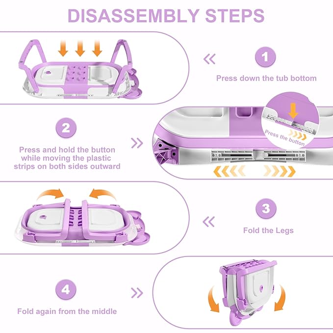 MoreFeel Collapsible Baby Bathtub for Newborn with Thermometer & 1 Hooded Towel & 1 Soft Floating Cushion,Portable Travel Bathtub with Drain Hole, Durable Foldable Baby Tubs for Infants to Toddler