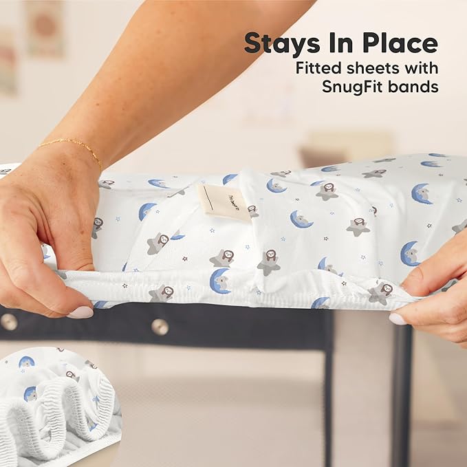 2-Pack Mini Crib Sheets Fitted - 38x26 Pack N Play Sheets for Pack and Play Mattress, Organic Cotton, Soft & Breathable Playard Bedding, Neutral Mini Toddler Bed Cover for Boys, Girls (Cosmo)