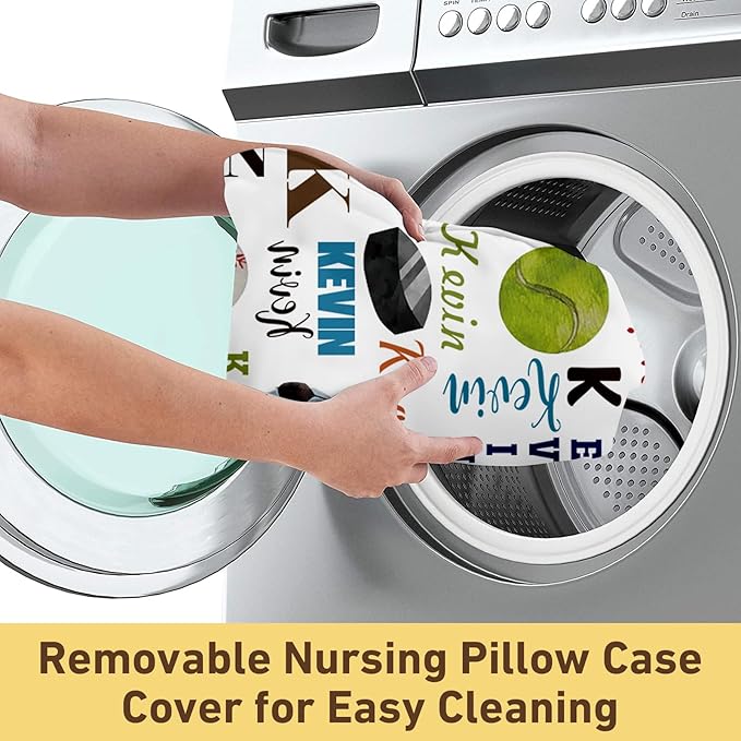 Rucekia Baby Nursing Pillow Cover - Personalized Name Multi-Ball Design Breastfeeding U-Shaped for Bottle Feeding, Ultra Soft Comfortable Breastfeeding Pillow Cover for Infant Baby Boys and Girls