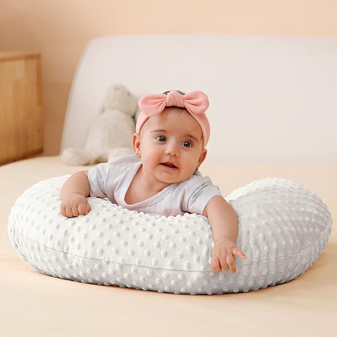 QUENESS Nursing Pillow and Positioner, Breastfeeding, Bottle Feeding, Baby Sitting Support with Removable Ultra Soft Cover, Tummy Time Support for Baby Boys and Girls (White)