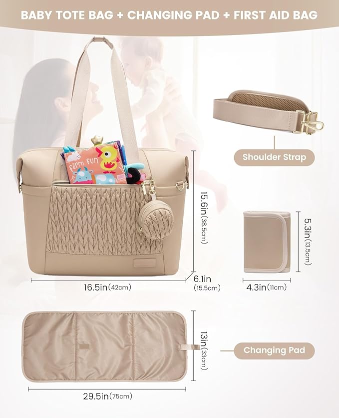 LOVEVOOK Diaper Bag Tote, Large Baby Diaper Bag Waterproof Travel Diaper Tote with Changing Pad