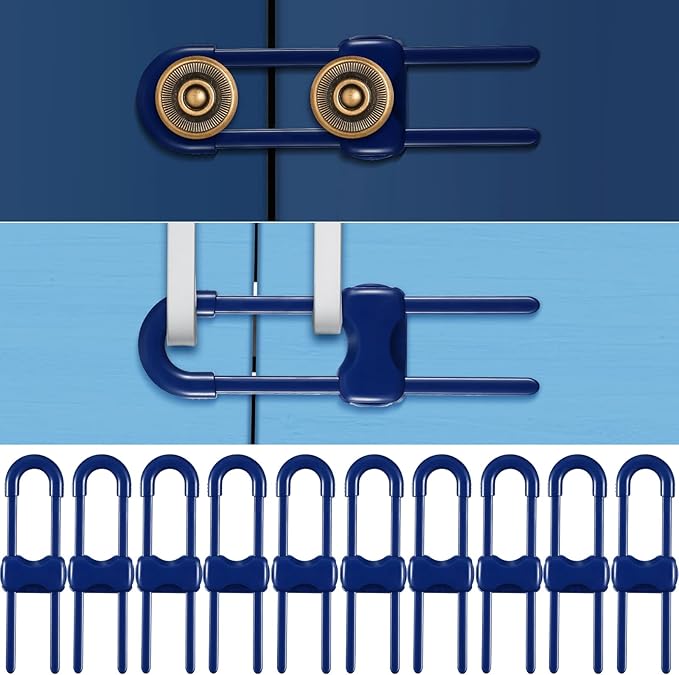 Jetec 10 Pieces Cabinet Locks for Babies, U-Shaped Proofing Drawers Safety Child Locks Adjustable, Easy to Use Childproof Latch for Knob Handle on Kitchen Door Storage Cupboard Closet (Blue)