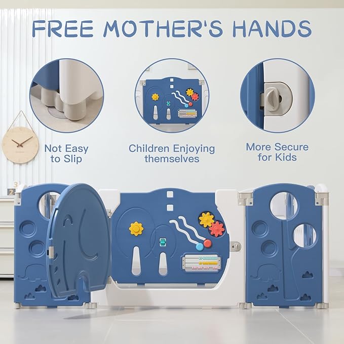 LulliSpace Baby Playpen,for Kids and Toddlers,Kids Activity Centre Safety Play Yard,Safety Gates for Indoor&Outdoor,Sturdy Baby Fence Area,Portable, Educational, and Safe Play Yard 14 Panels, Blue