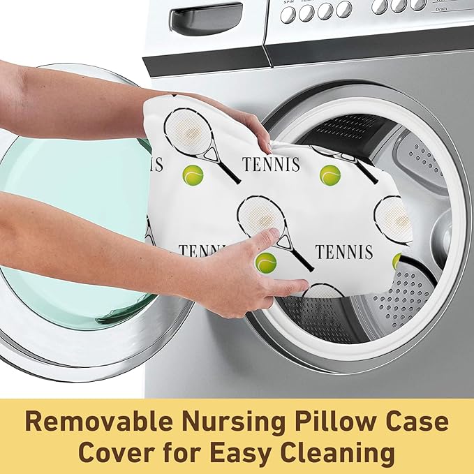 Rucekia Baby Nursing Pillow Cover - Personalized Name Tennis Theme Breastfeeding U-Shaped for Bottle Feeding, Ultra Soft Comfortable Breastfeeding Pillow Cover for Infant Baby Boys and Girls