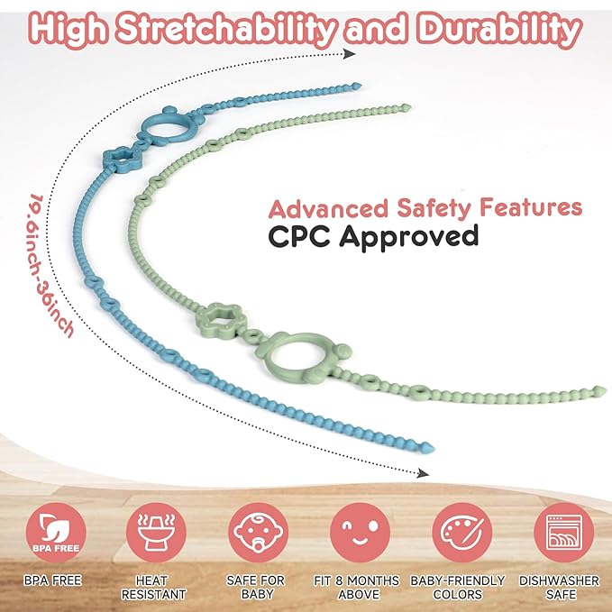 Toy Straps for Baby, 6pcs Adjustable Toy Holder for Stroller Accessories, Silicone Baby Tether Pacifier Clip, No Throw Baby Travel Essential Leash for High Chair, Car Seat, Baby Toy Clips