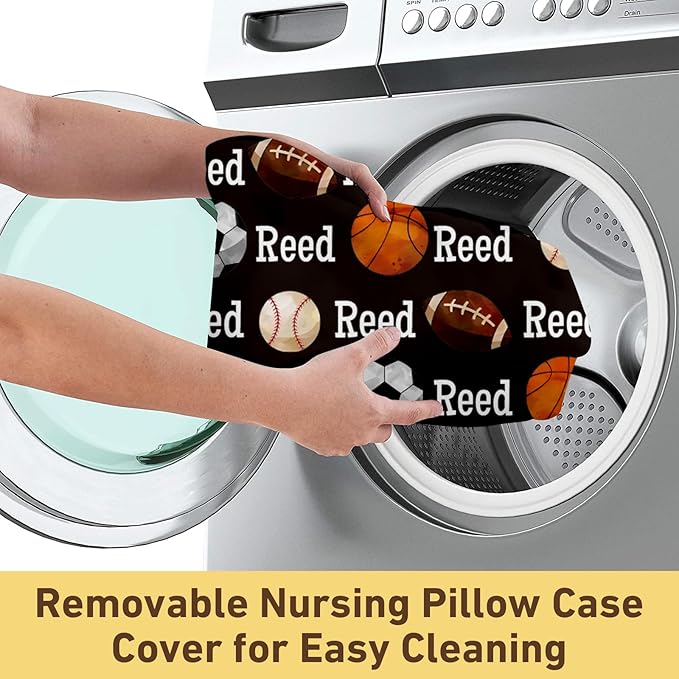 Rucekia Baby Nursing Pillow Cover - Personalized Name Ball Theme Breastfeeding U-Shaped for Bottle Feeding, Ultra Soft Comfortable Breastfeeding Pillow Cover for Infant Baby Boys and Girls