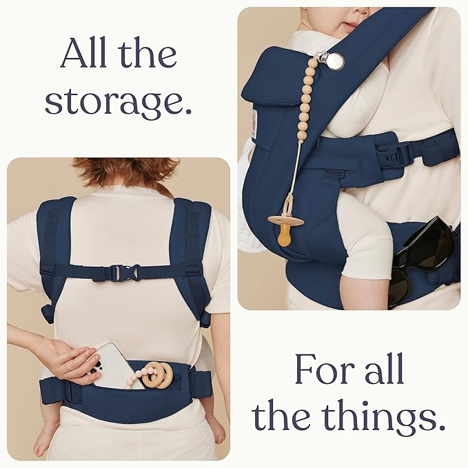 Ergobaby Omni Deluxe Baby Carrier Newborn to Toddler - Breathable Baby Carriers for Summer - All-Position Carrier with Enhanced Lumbar Support & Airflow (7-45 Pounds), Cotton, Midnight Blue