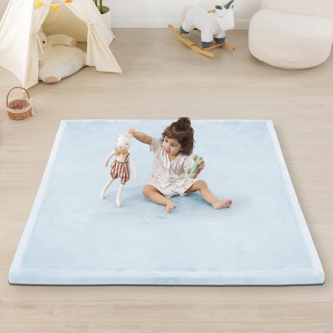1.5" Thick Baby Play Mat for Floor Tummy Time, 50"x 50" Pro Soft Baby Activity Playmats Playroom, Easy Care with Non-Slip Safe for Infant Toddler Kids Crawling(Blue)
