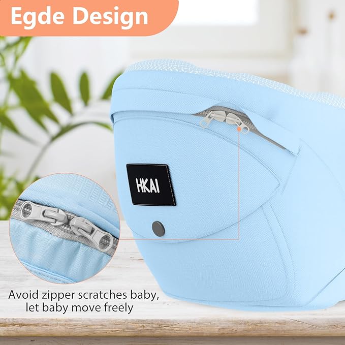 HKAI Baby Hip Carrier,Baby Carrier with Adjustable Waistband & Breathable Mesh, Ergonomic Carrier with Non-Slip Hip Seat Surface for Newborns & Toddlers (Light Blue)