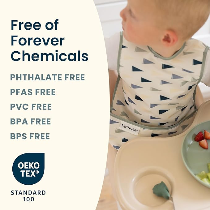 Tiny Twinkle Mess Proof Baby Bib for Girls | Waterproof Toddler Bib for Eating | Baby Apron for Feeding | Machine Washable | Perfect Shower Gift (Grid, 6–24M)