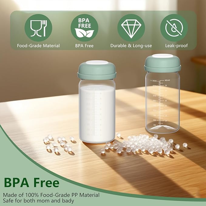 Breastmilk Storage Bottles Collection Bottles, 10oz Wide-Neck Breast Milk Container Compatible for Spectra S1 S2 SG Motif Luna Breast Pumps, Fit for 22oz Breast Milk Cooler & Fridge, 2 Packs