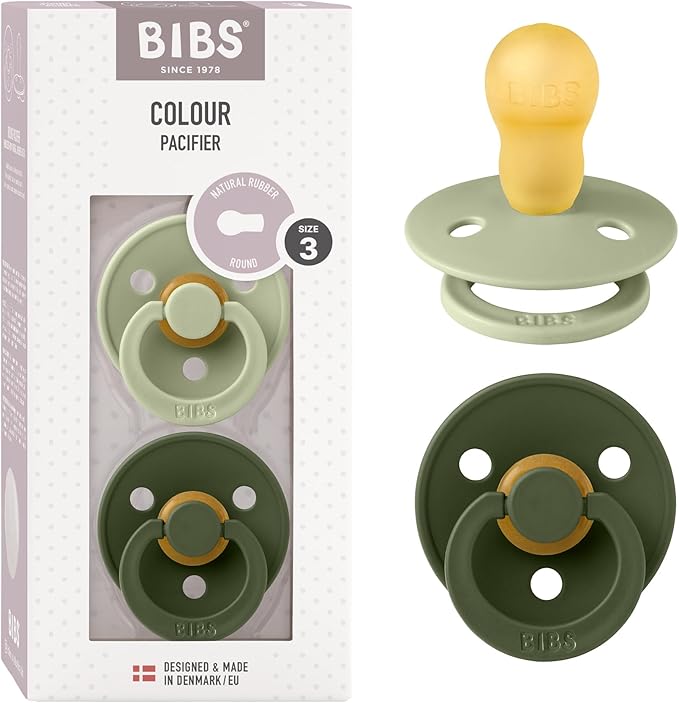 Bibs Pacifiers Color Collection, Set of 2 BPA-Free Latex Pacifiers Made in Europe, Round Nipple Baby Pacifier.