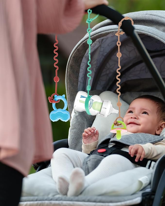 Toy Straps for Baby, Adjustable Toy Holder for Stroller Accessories, Silicone Tether Pacifier Clip, No Throw Travel Essential Leash for High Chair, Car Seat (3- Pack)