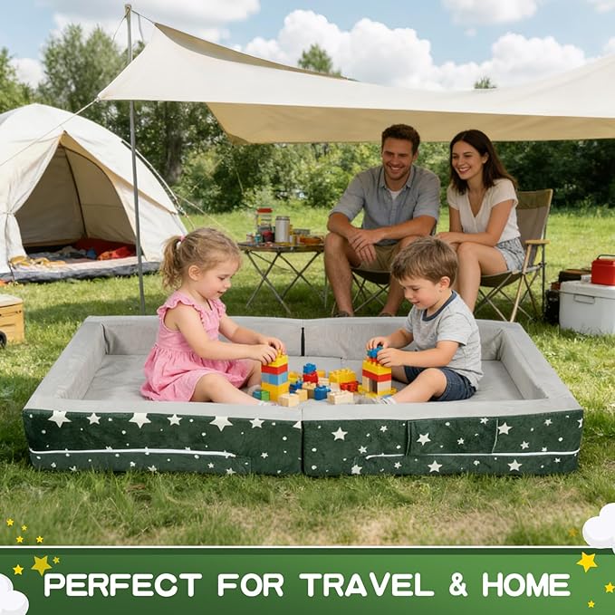 laapee Portable Toddler Travel Bed – Foldable Floor Bed for Toddlers 3-6 with 3.54" Soft Foam, 2-in-1 Travel Crib & Storage Box, Washable Cover, Grey | Easy Care