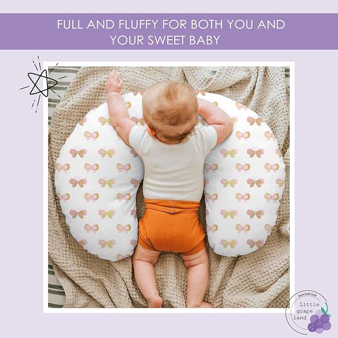 Little Grape Land Nursing Pillow, Breastfeeding Pillows for Mom with Removable Cover and Breathable Filling, Feeding Support Pillow for 0-16 Months, Multifunctional Support Cushion, Butterfly